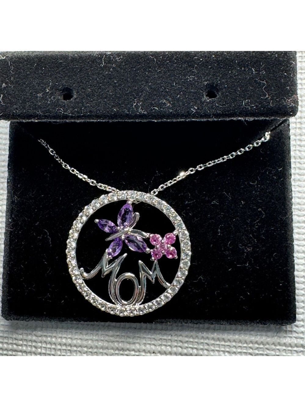 Zales Silver Necklace with Purple and Pink Accents